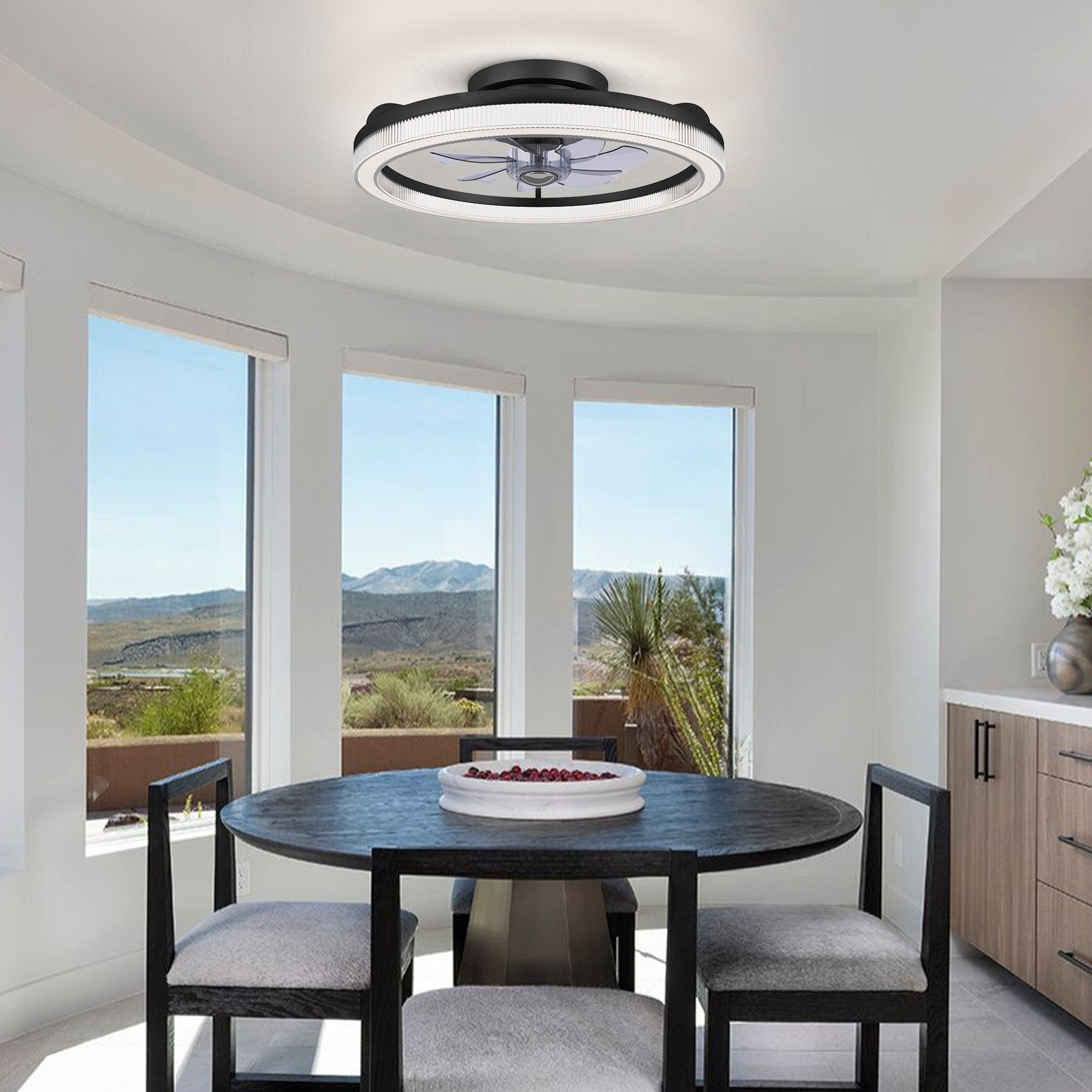 20 in. LED Indoor Black Low Profile Ceiling Fan with Dimmable Lighting Small Flush Mount Ceiling Fan with Remote