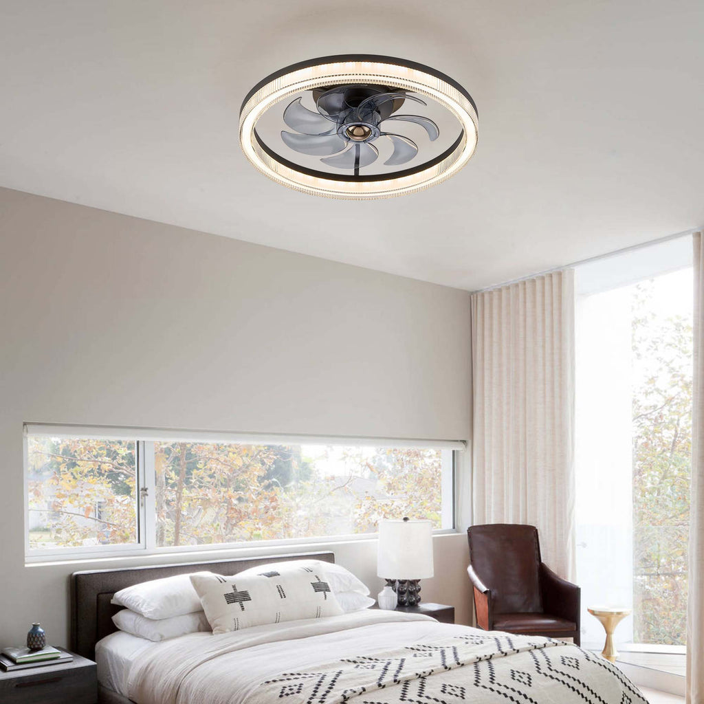 20 in. LED Indoor Black Low Profile Ceiling Fan with Dimmable Lighting Small Flush Mount Ceiling Fan with Remote