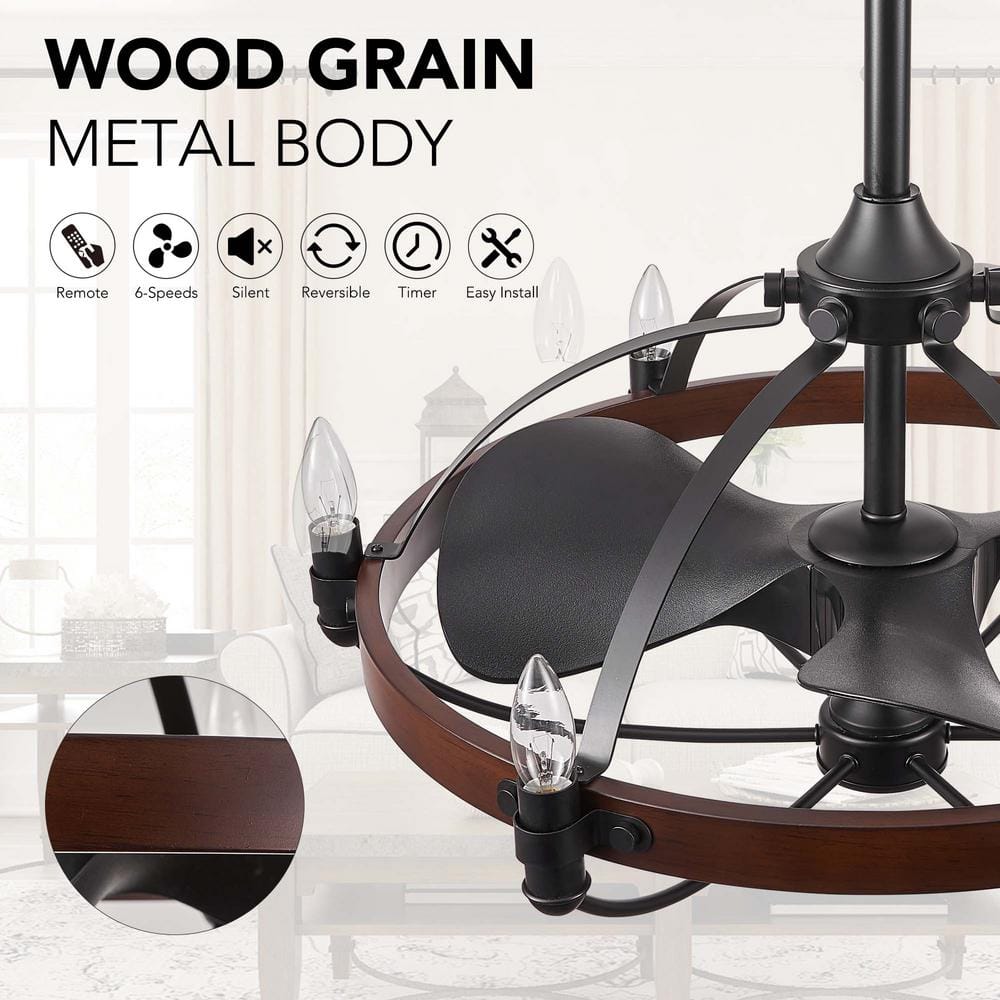 27 in. Farmhouse Indoor Vintage Cage Ceiling Fan with Light Reversible Rotation and Remote Control