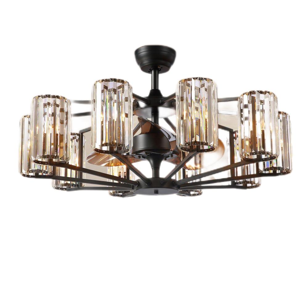 36 in. Indoor 10-Light Black Crystal Ceiling Fan with Light and Remote Control, Farmhouse Chandelier Fan for Living Room