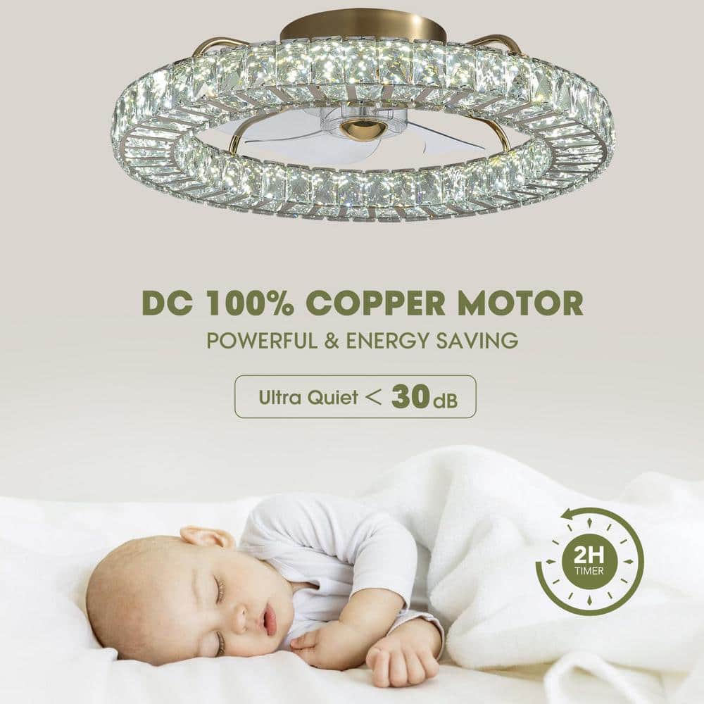 22 in. Indoor Gold Low Profile Crystal Ceiling Fan with Lights with Remote Included