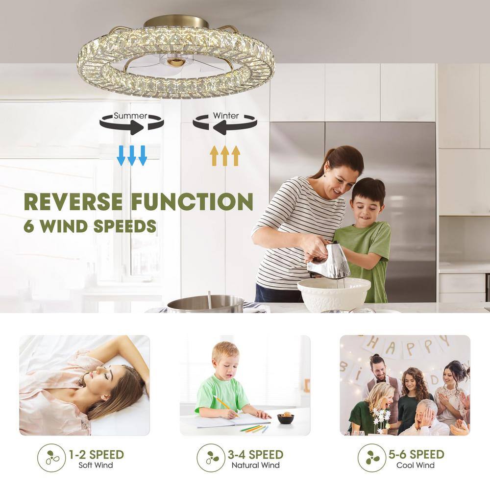 22 in. Indoor Gold Low Profile Crystal Ceiling Fan with Lights with Remote Included