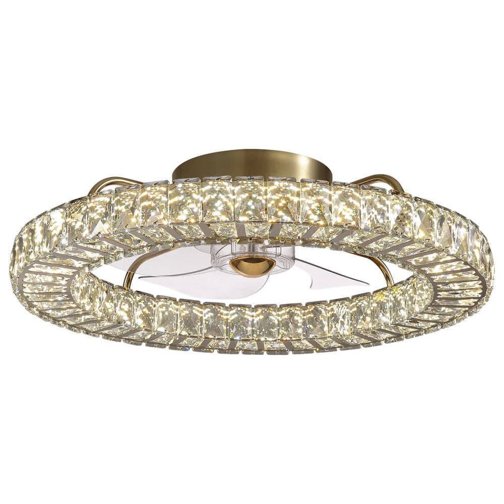 22 in. Indoor Gold Low Profile Crystal Ceiling Fan with Lights with Remote Included