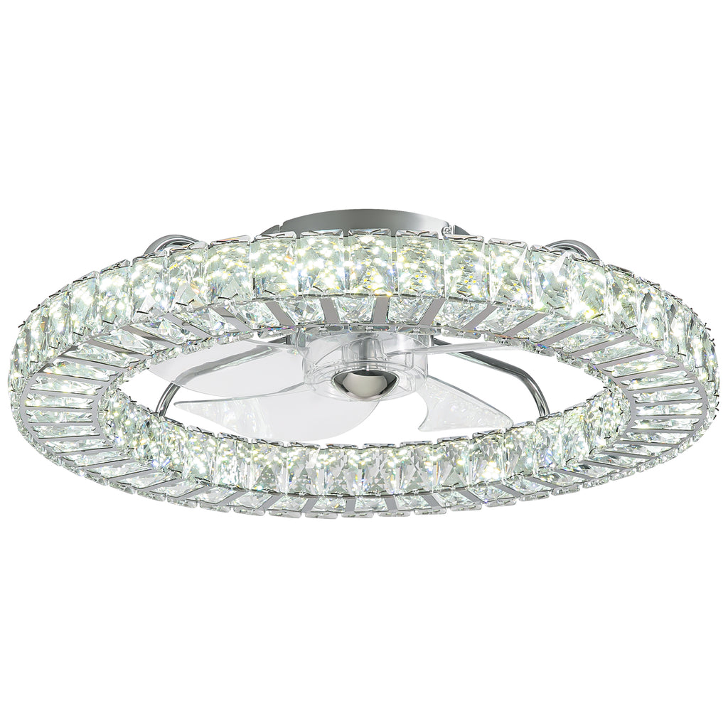 22 in. Chrome Indoor Crystal Ceiling Fan with LED Lights and Remote Flush Mount Ceiling Fan