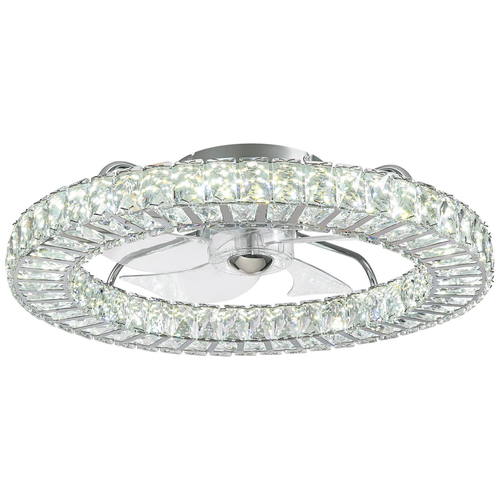 22 in. Chrome Indoor Crystal Ceiling Fan with LED Lights and Remote Flush Mount Ceiling Fan