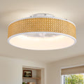 20 in. Smart Indoor Standard White Boho Flush Mount Rattan Ceiling Fan with Light and Remote Low Profile Ceiling Fan
