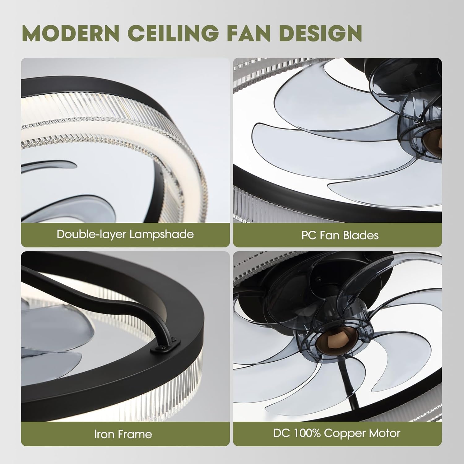 20 in. LED Indoor Black Low Profile Ceiling Fan with Dimmable Lighting Small Flush Mount Ceiling Fan with Remote