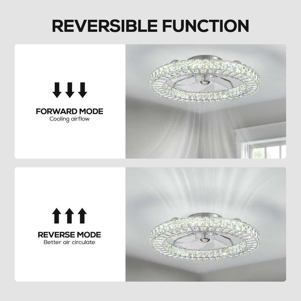 22 in. Chrome Indoor Crystal Ceiling Fan with LED Lights and Remote Flush Mount Ceiling Fan