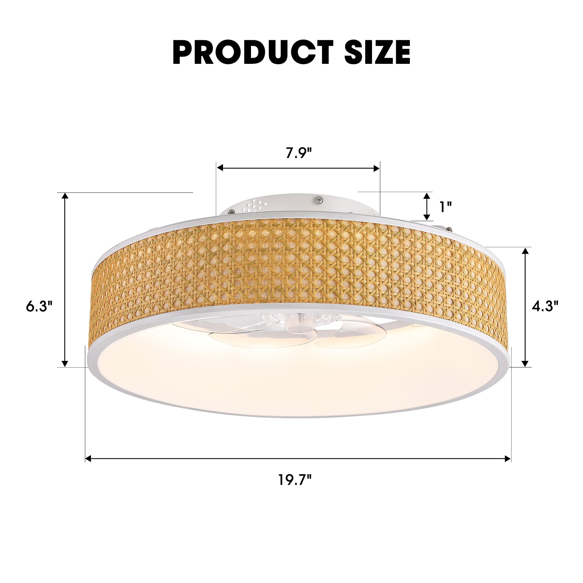 20 in. Smart Indoor Standard White Boho Flush Mount Rattan Ceiling Fan with Light and Remote Low Profile Ceiling Fan