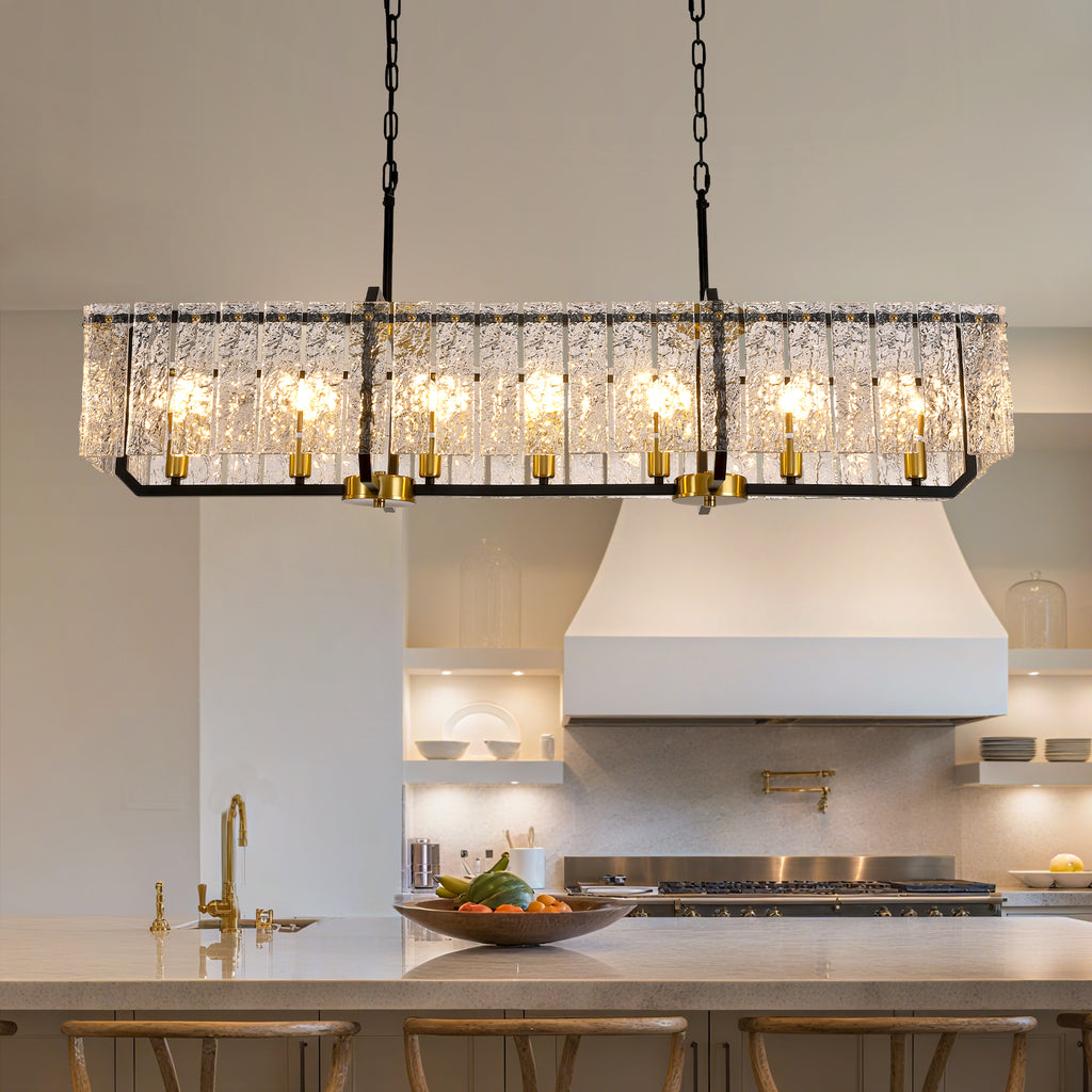 46.5 in. Modern Dimmable 7-Light Rectangle Black and Gold Crystal Chandelier for Dining Room and Living Room