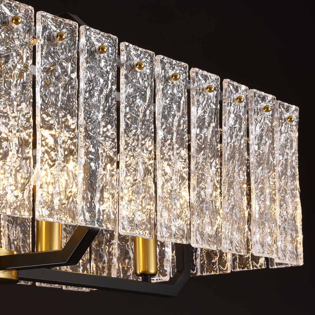46.5 in. Modern Dimmable 7-Light Rectangle Black and Gold Crystal Chandelier for Dining Room and Living Room