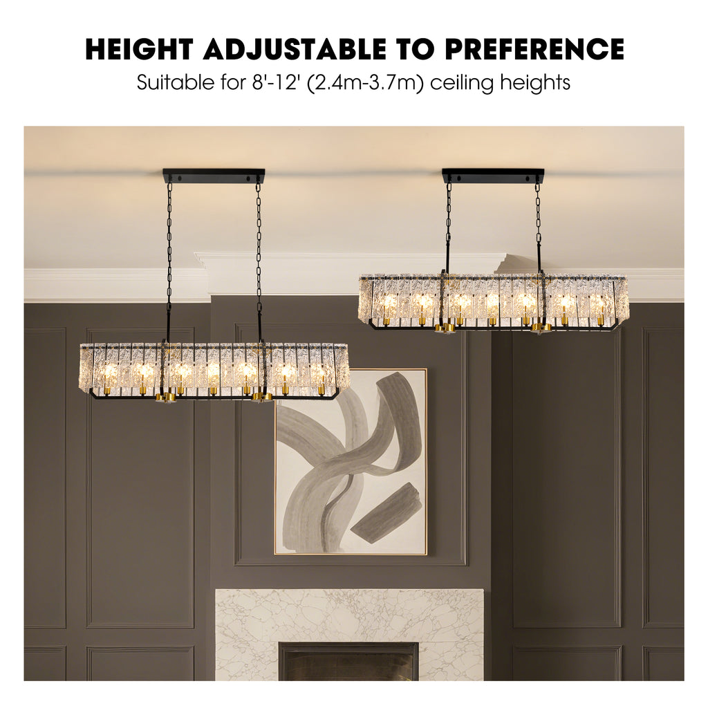 46.5 in. Modern Dimmable 7-Light Rectangle Black and Gold Crystal Chandelier for Dining Room and Living Room