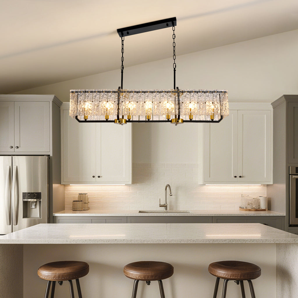 46.5 in. Modern Dimmable 7-Light Rectangle Black and Gold Crystal Chandelier for Dining Room and Living Room