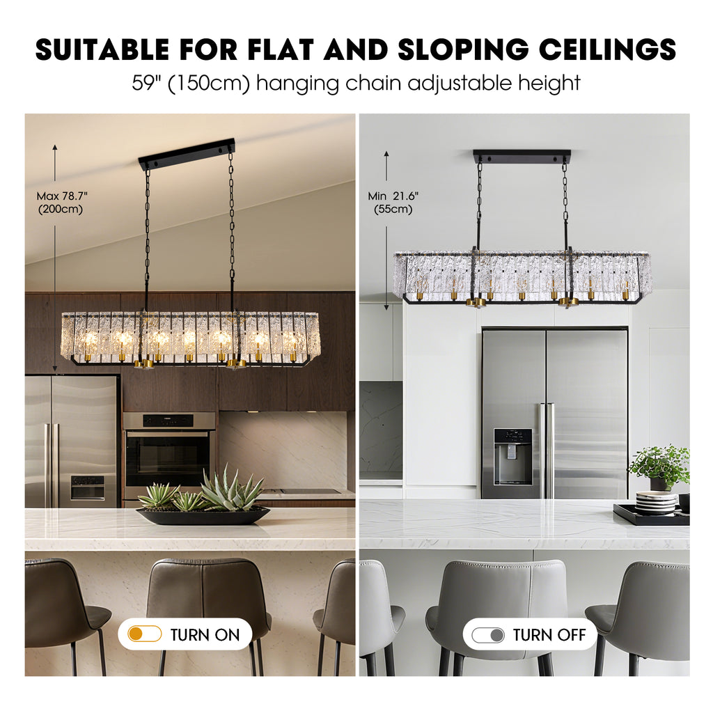 46.5 in. Modern Dimmable 7-Light Rectangle Black and Gold Crystal Chandelier for Dining Room and Living Room