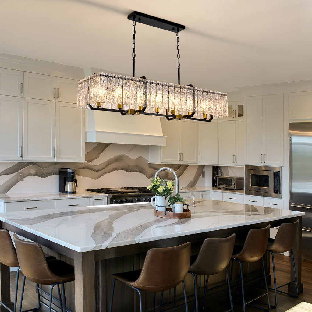 46.5 in. Modern Dimmable 7-Light Rectangle Black and Gold Crystal Chandelier for Dining Room and Living Room