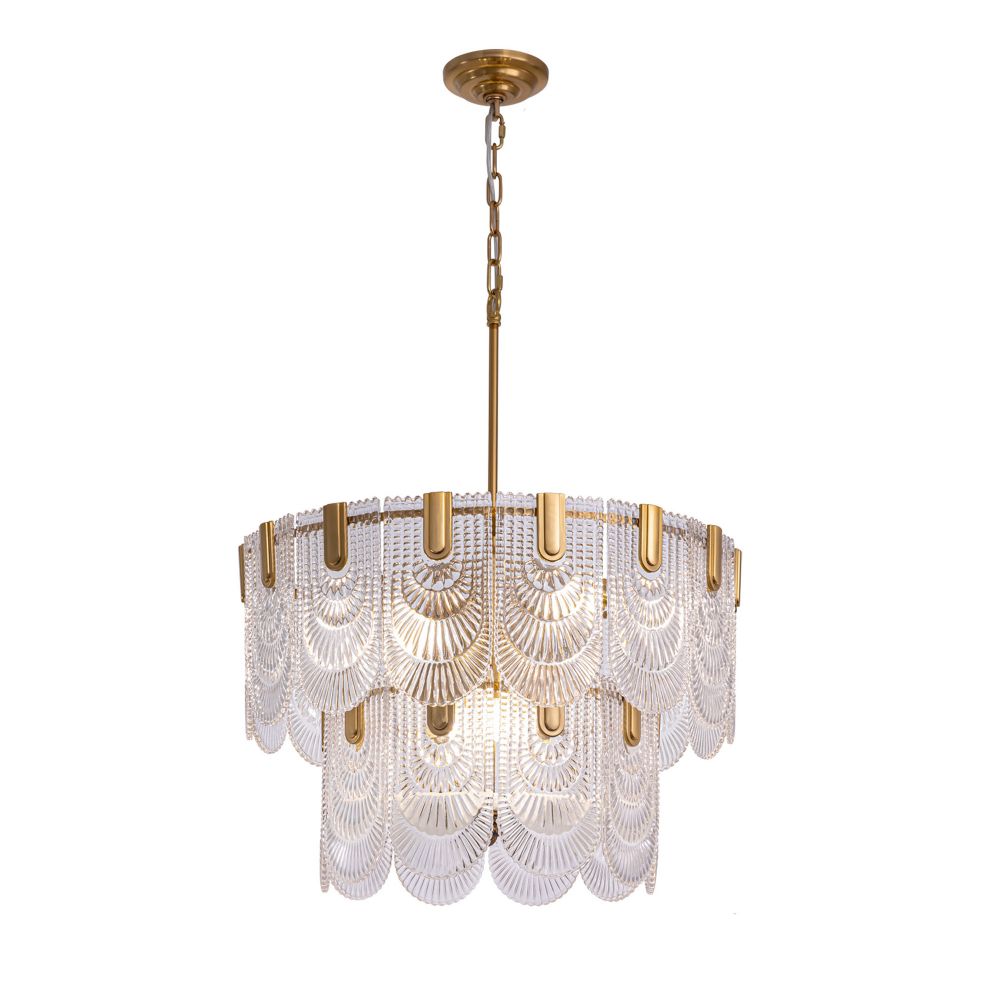 24 in. 9-Light Glass Modern Gold Chandelier for Dining Room and Living Room