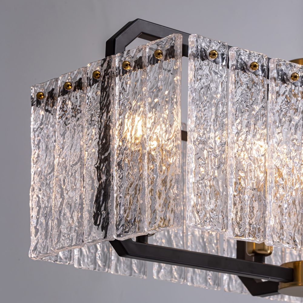 39 in. Modern 6-Light Rectangle Black Crystal Chandelier for Dinning Room