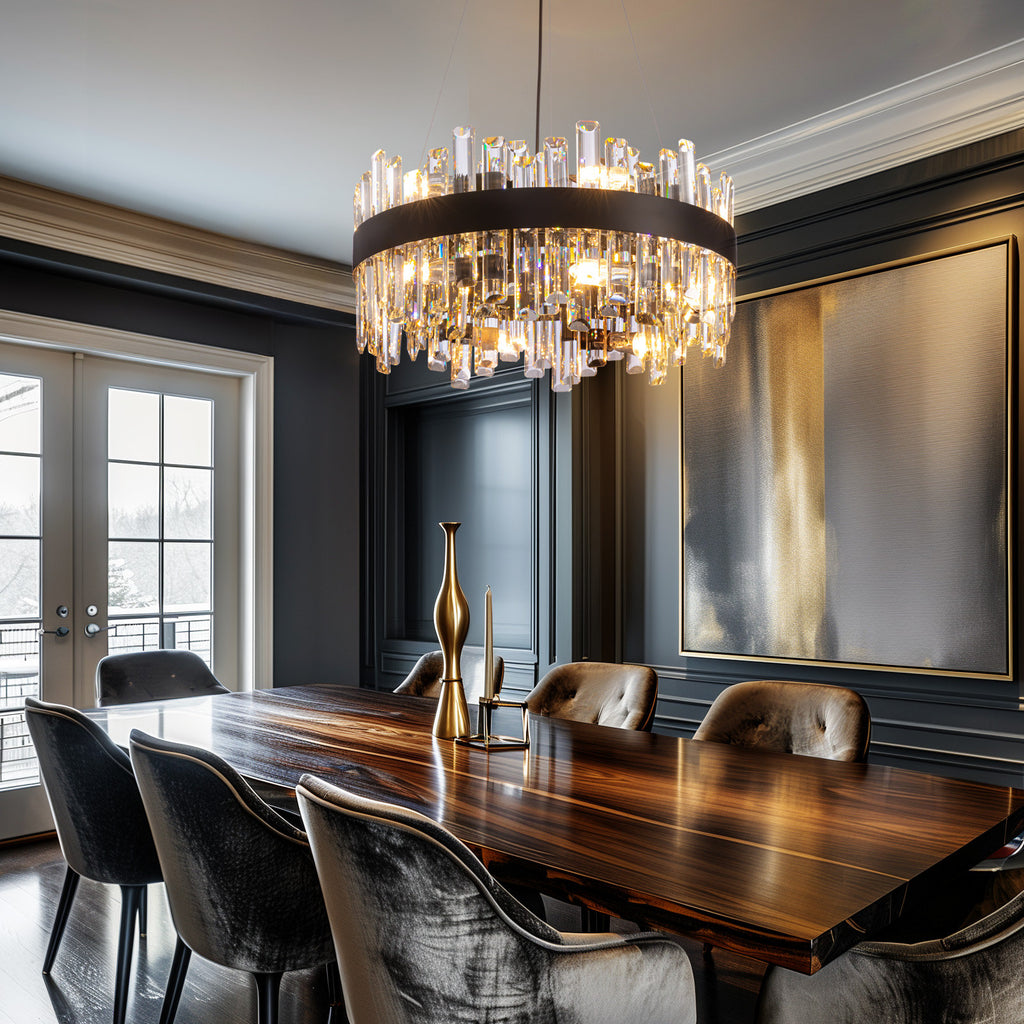 20 in. 12-Light Black Modern Crystal Chandelier with Light Dining Room or Kitchen