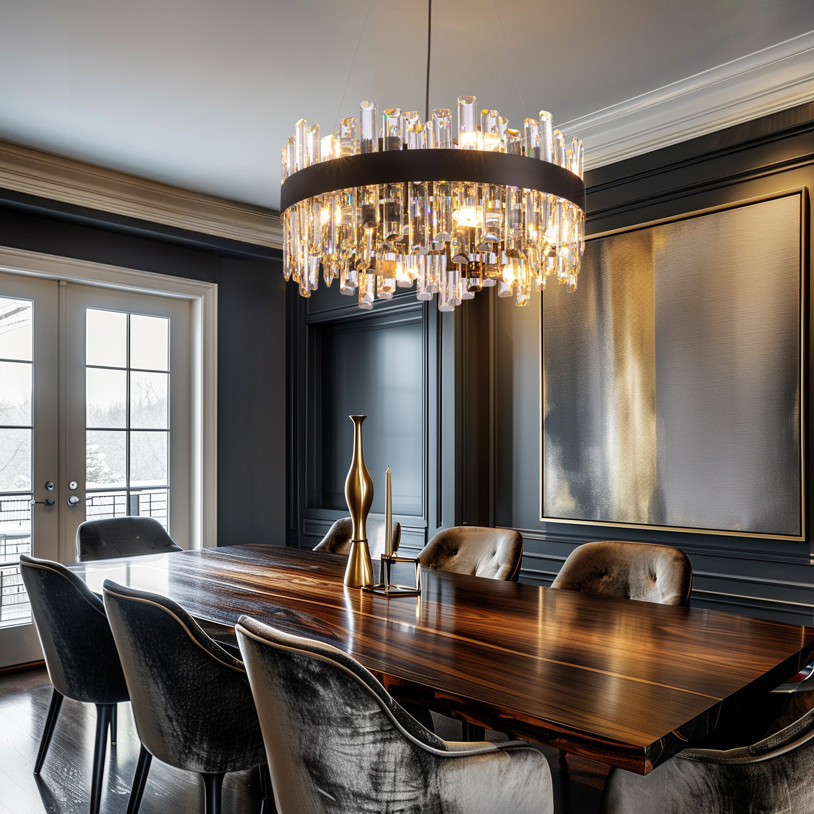 20 in. 12-Light Black Modern Crystal Chandelier with Light Dining Room or Kitchen