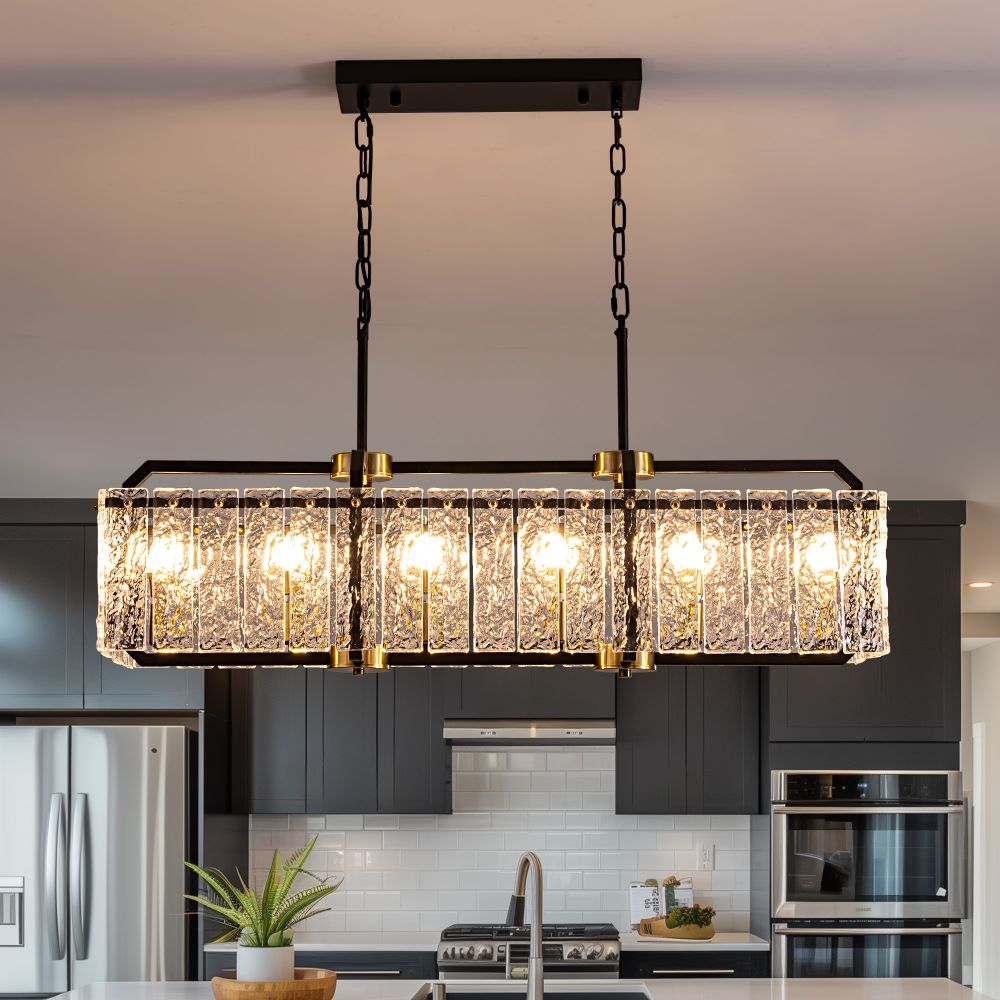 39 in. Modern 6-Light Rectangle Black Crystal Chandelier for Dinning Room