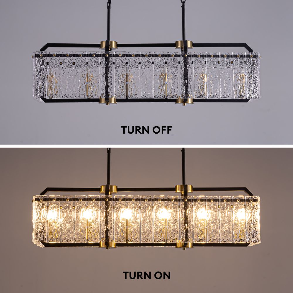 39 in. Modern 6-Light Rectangle Black Crystal Chandelier for Dinning Room