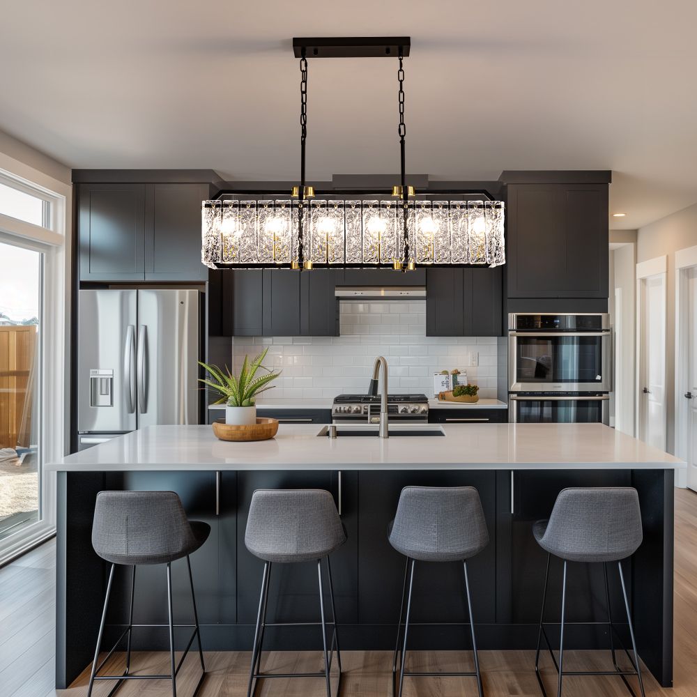 39 in. Modern 6-Light Rectangle Black Crystal Chandelier for Dinning Room