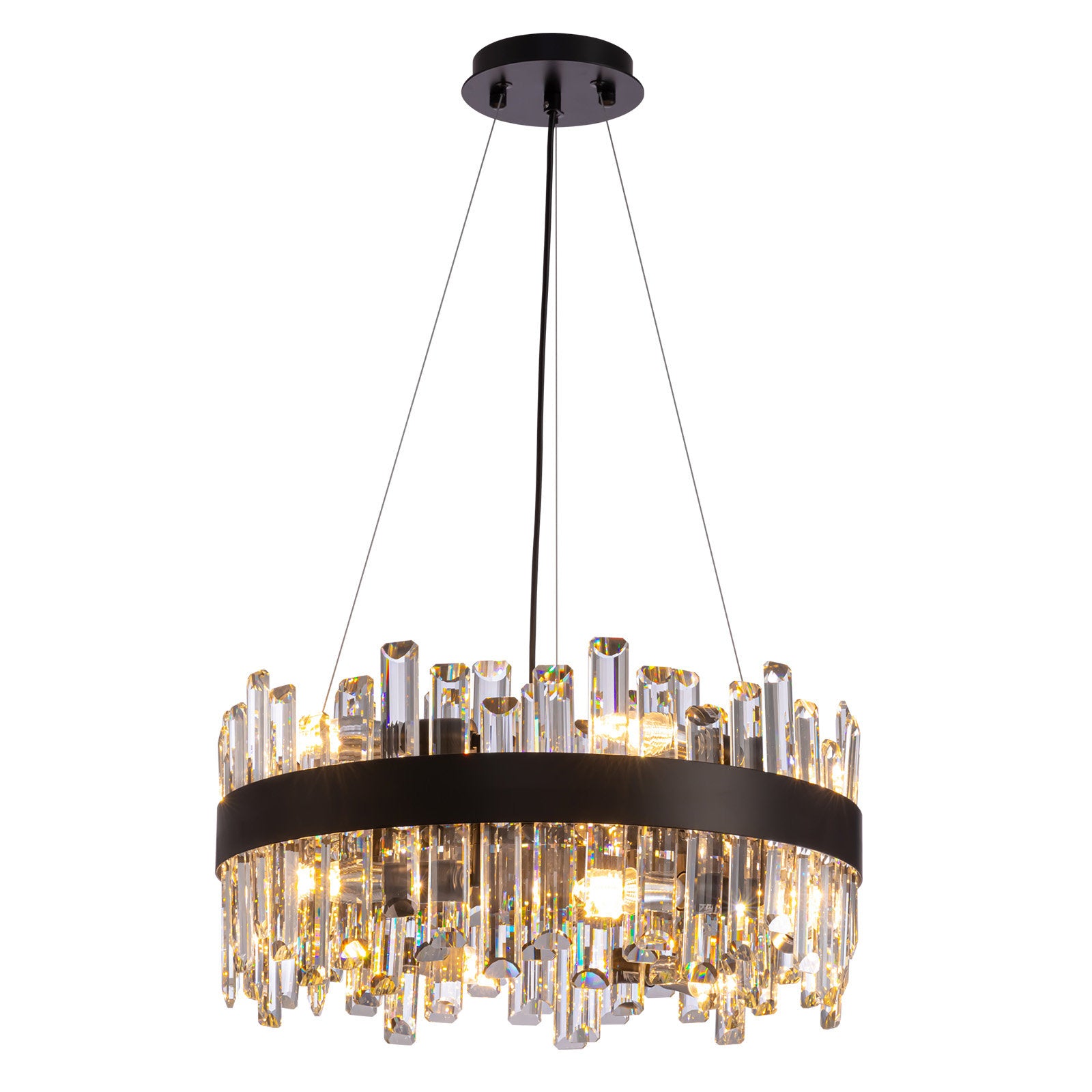 20 in. 12-Light Black Modern Crystal Chandelier with Light Dining Room or Kitchen