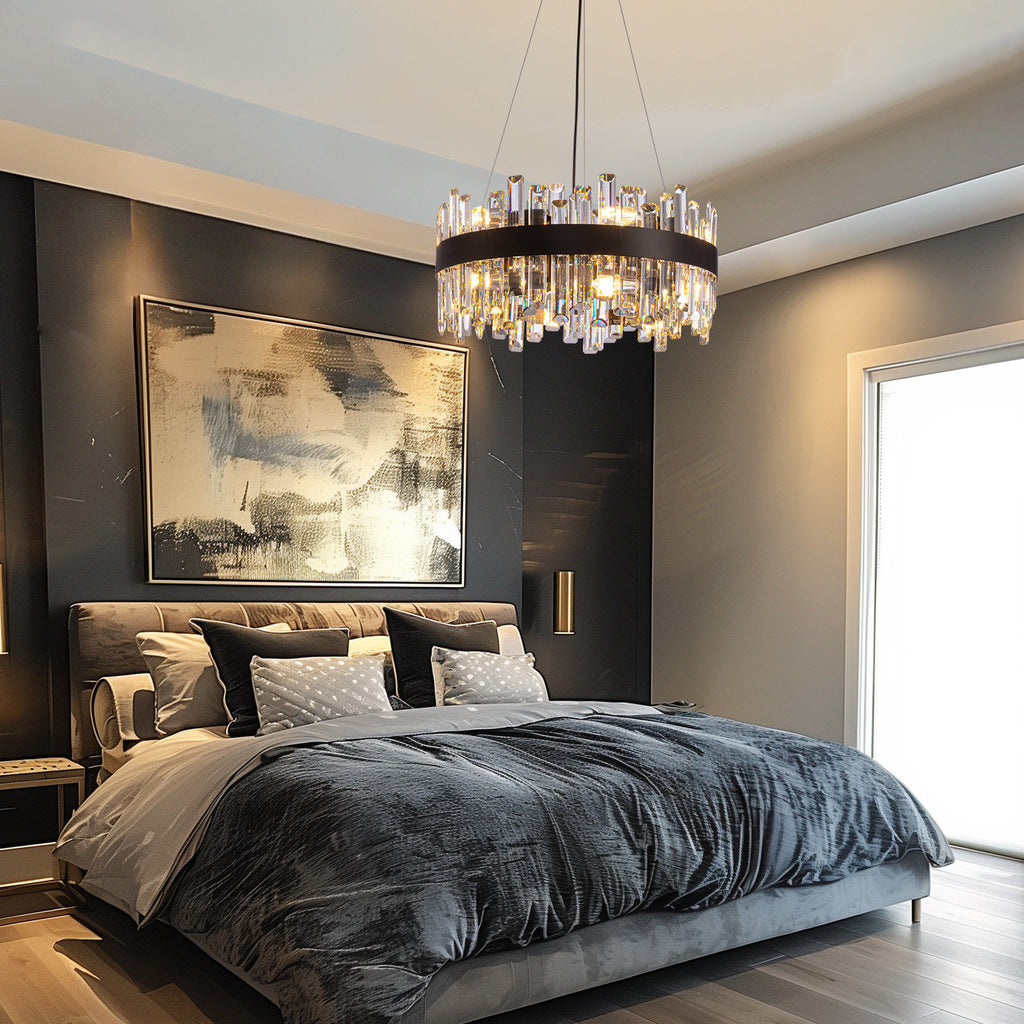 20 in. 12-Light Black Modern Crystal Chandelier with Light Dining Room or Kitchen