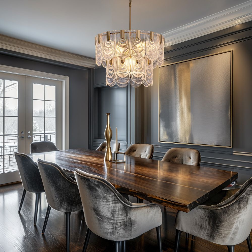24 in. 9-Light Glass Modern Gold Chandelier for Dining Room and Living Room