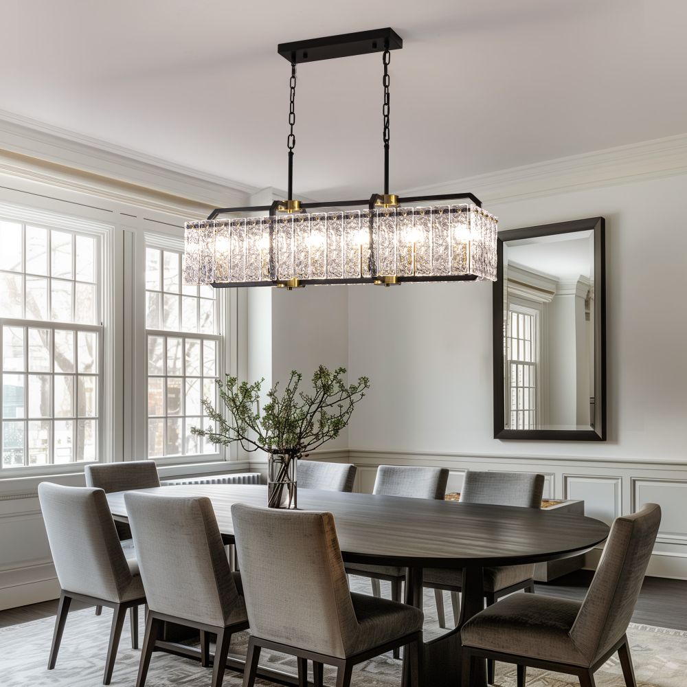 39 in. Modern 6-Light Rectangle Black Crystal Chandelier for Dinning Room