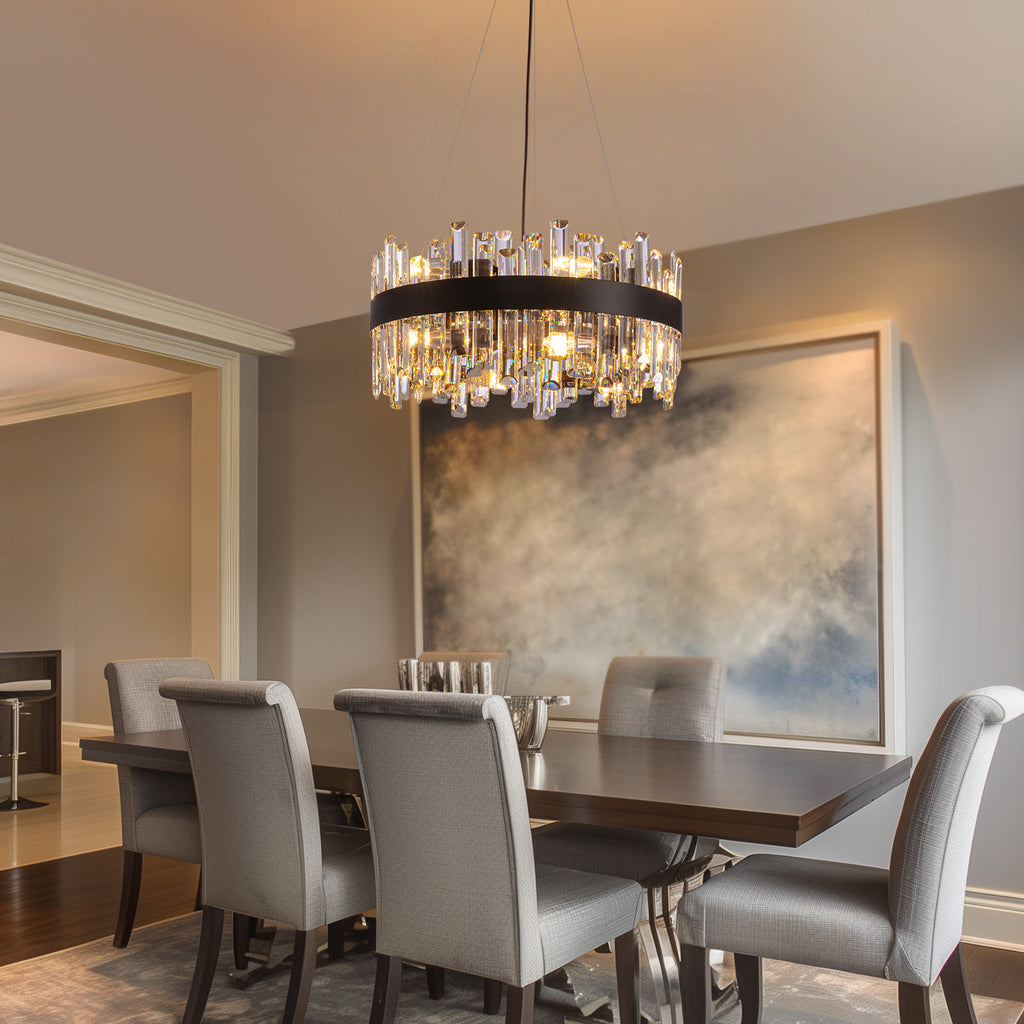 20 in. 12-Light Black Modern Crystal Chandelier with Light Dining Room or Kitchen