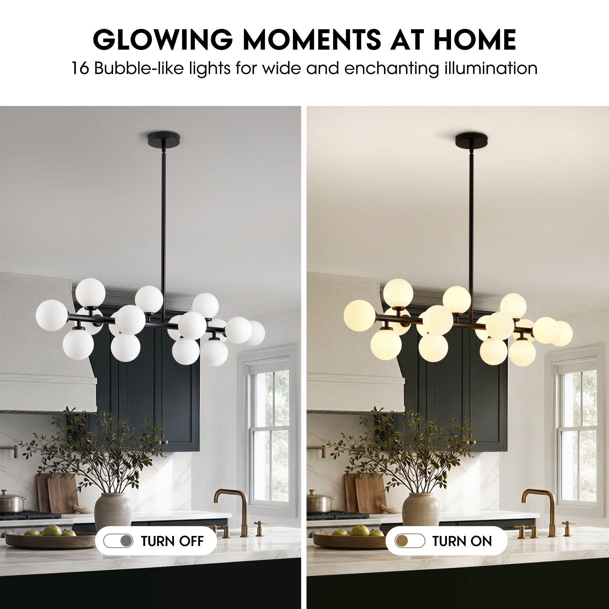 40 in. 16-Light Milky Black Glass Globe Chandelier for Dining Room and Living Room