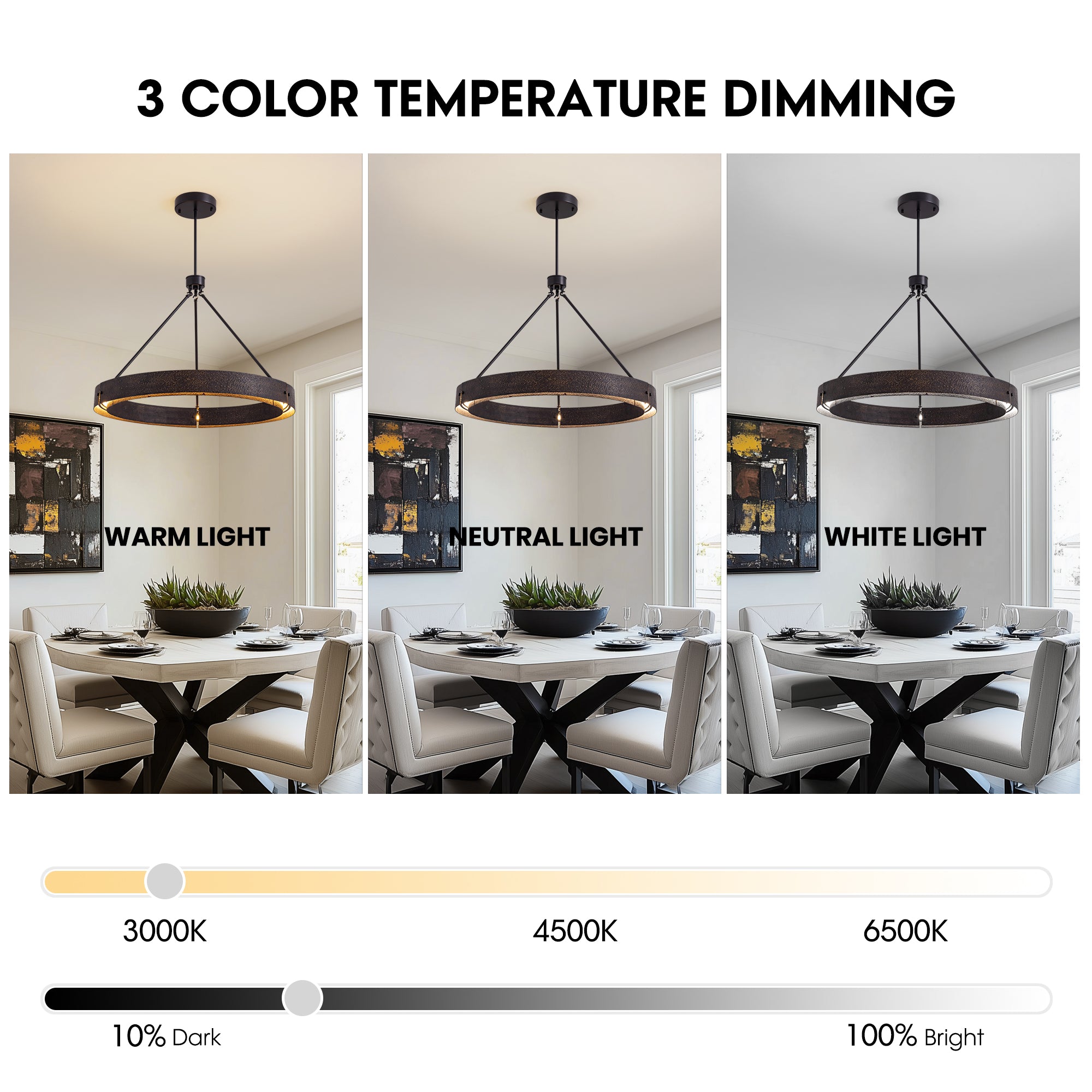 31.5" Rustic Round Chandelier With Integrated Led, Vintage Industrial Farmhouse Ceiling Light