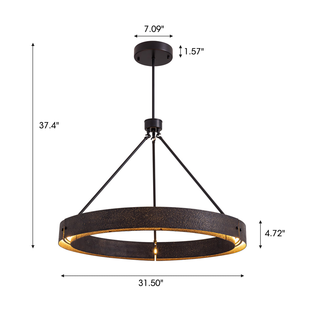 31.5" Rustic Round Chandelier With Integrated Led, Vintage Industrial Farmhouse Ceiling Light