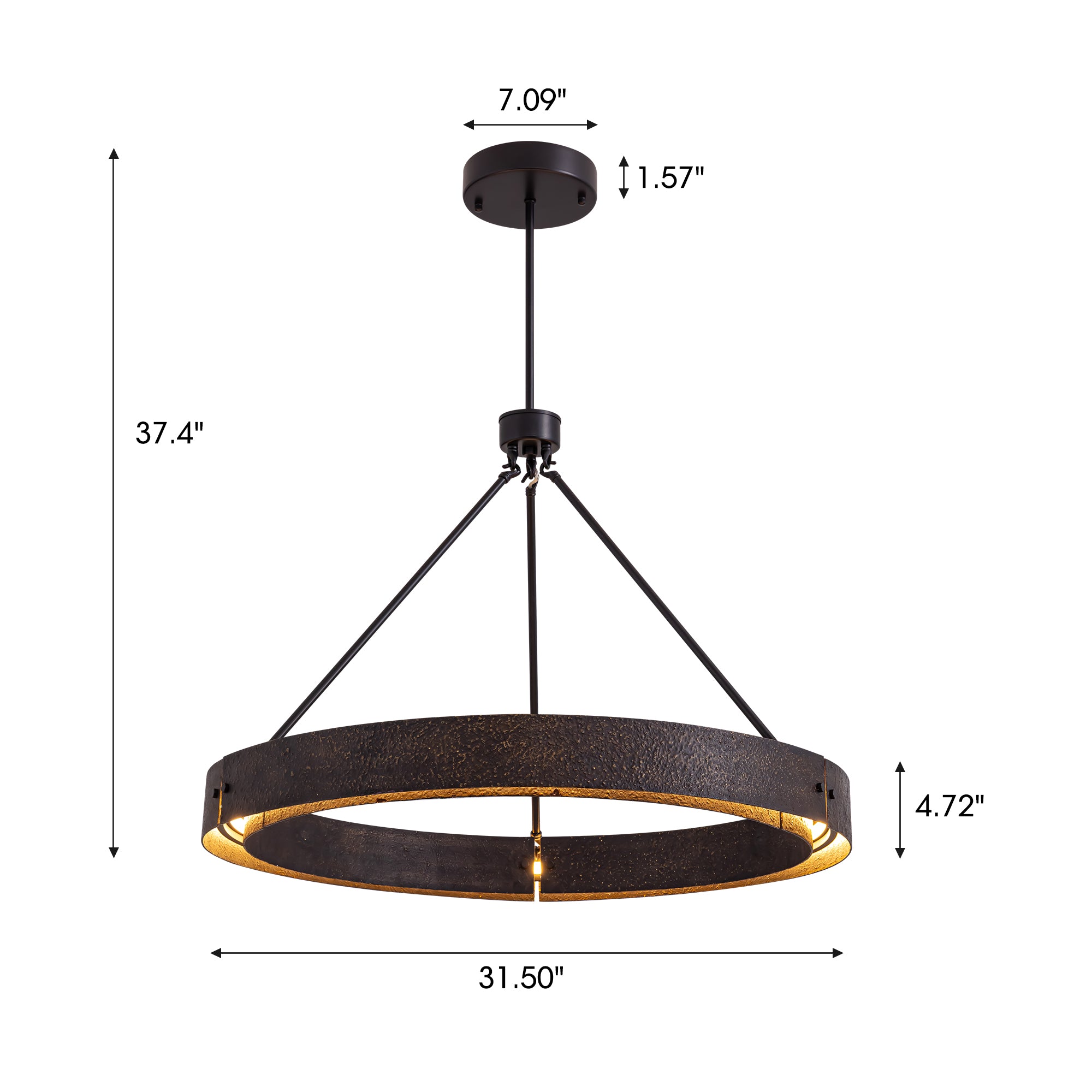 31.5" Rustic Round Chandelier With Integrated Led, Vintage Industrial Farmhouse Ceiling Light
