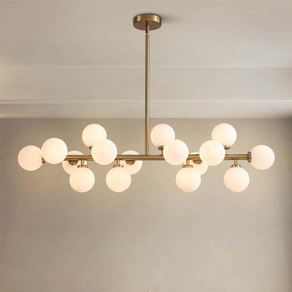 40 in. 16-Light Modern Dimmable Bubble Glass Sputnik Gold Glass Globe Chandelier for Dining Room and Living Room