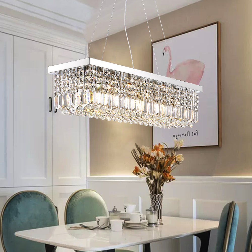8 - Light Dimmable Square / Rectangle Crystal Chandelier Modern Luxury Ceiling Light