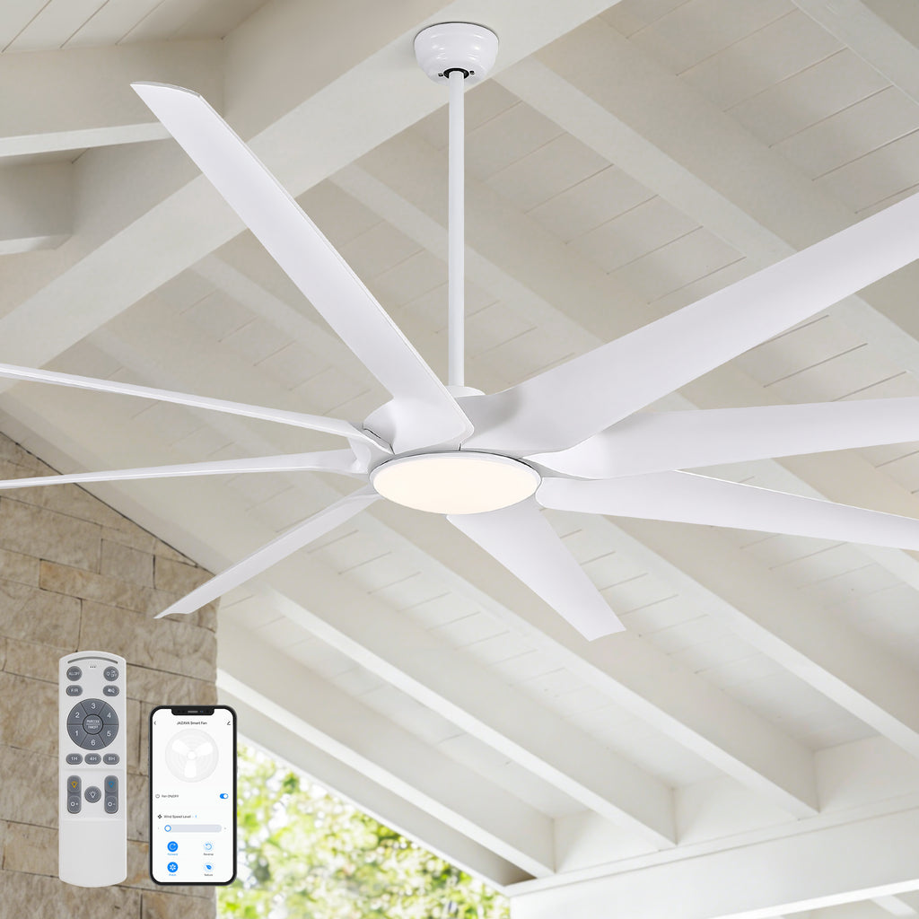 100 in. Smart Indoor White Industrial Large Downrod 8-Blade Ceiling Fans with Lights and Remote Dimmable