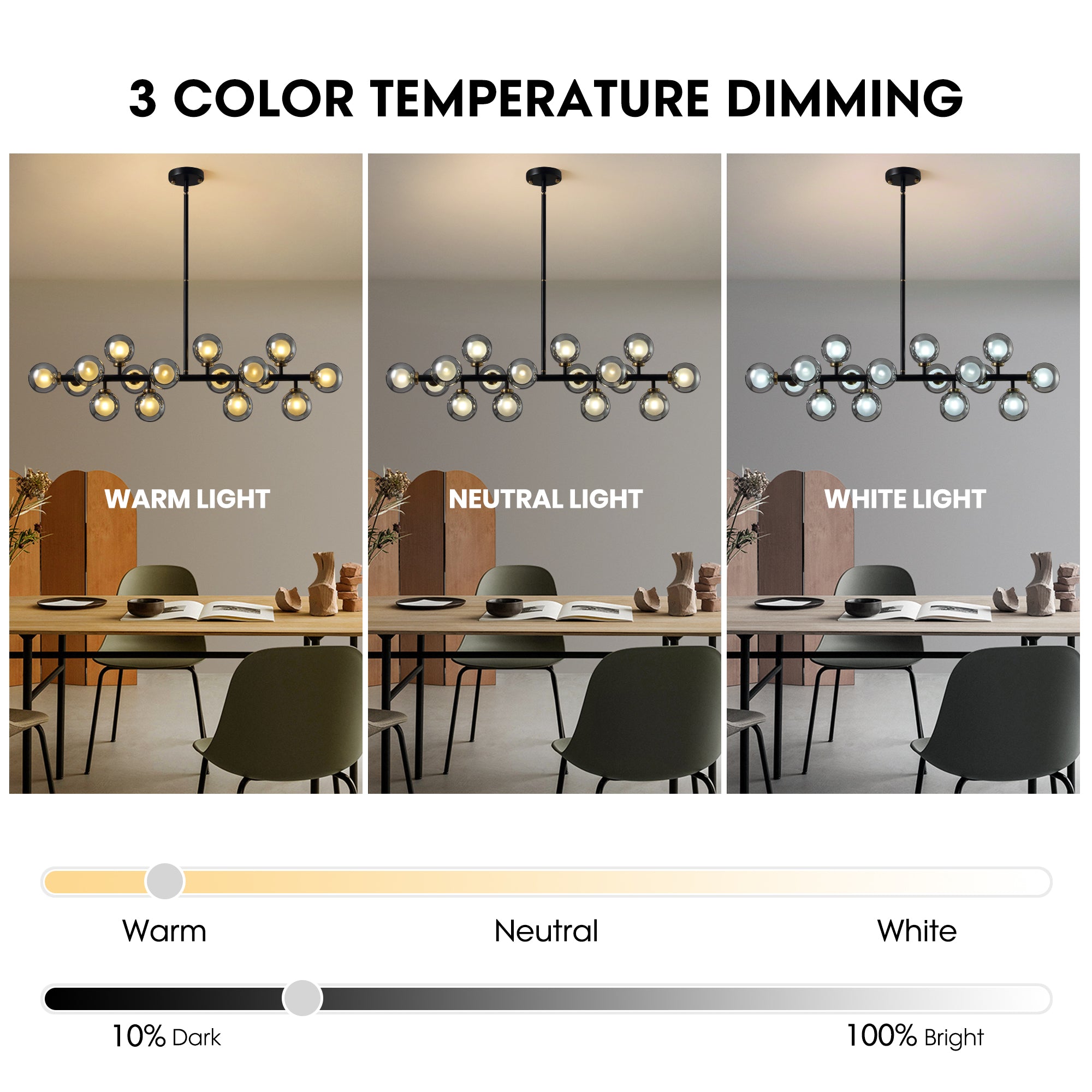 40 in. 16-Light Modern Black Dimmable Bubble Glass Sputnik Glass Globe Chandelier for Dining Room and Living Room