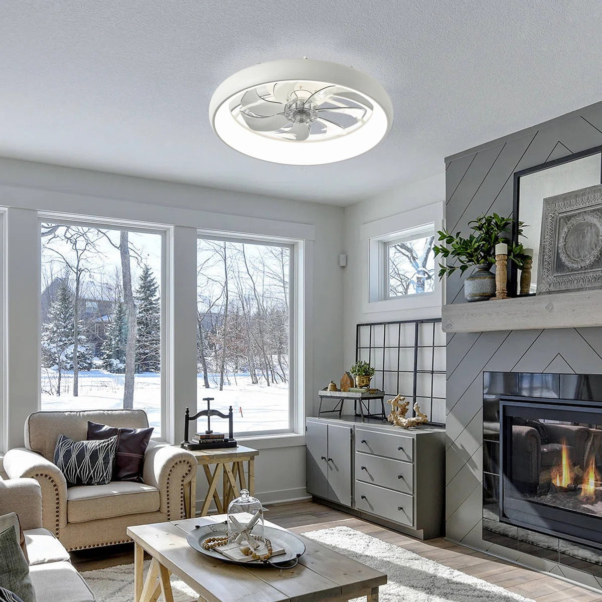 20'' Dianeshia Flush Mount Dimmable Ceiling Fan with LED Lights