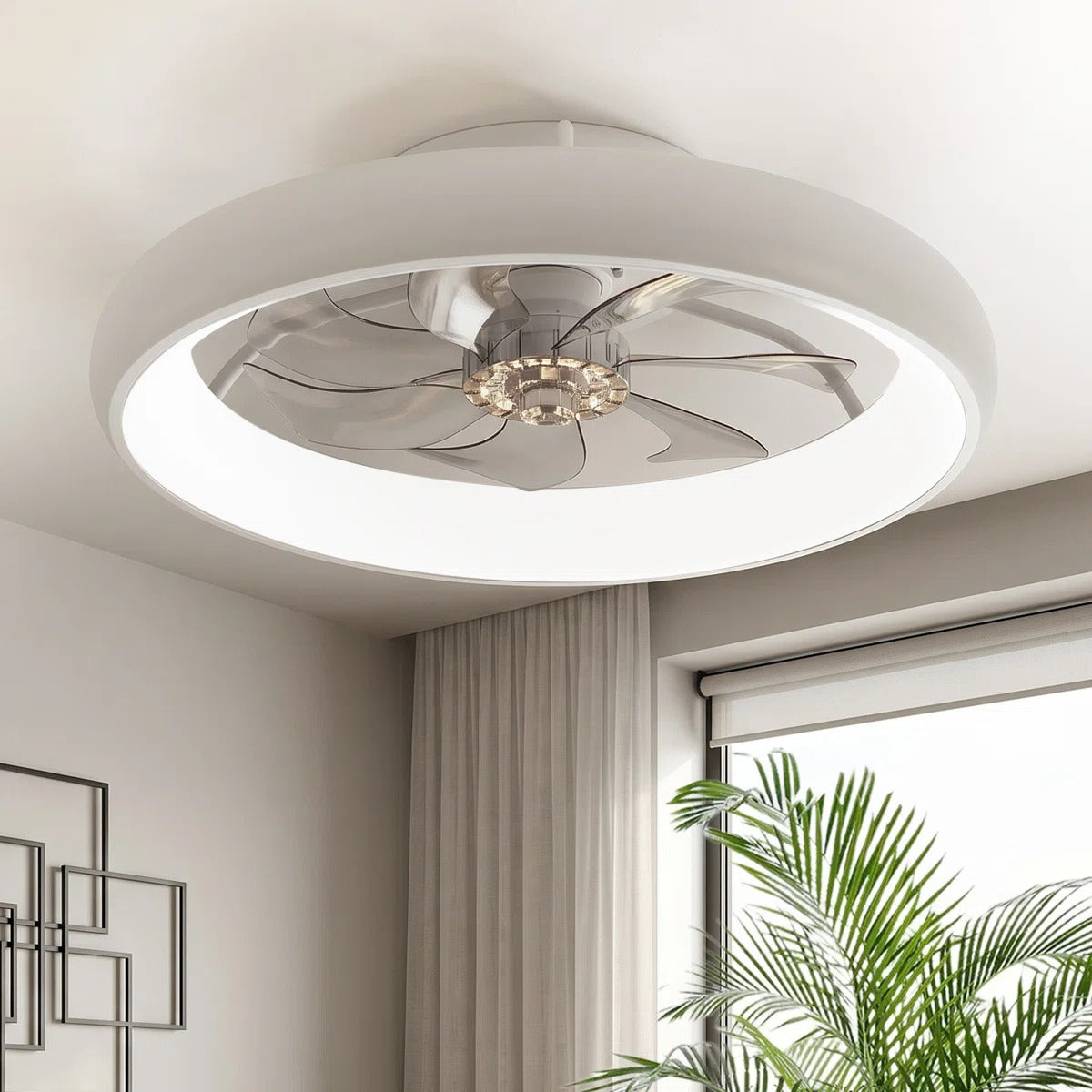 20'' Dianeshia Flush Mount Dimmable Ceiling Fan with LED Lights